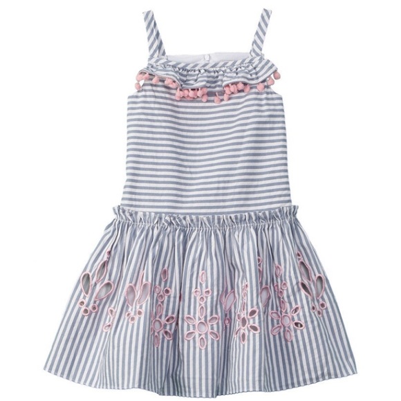 Halabaloo Other - Striped chambray pom pom dress